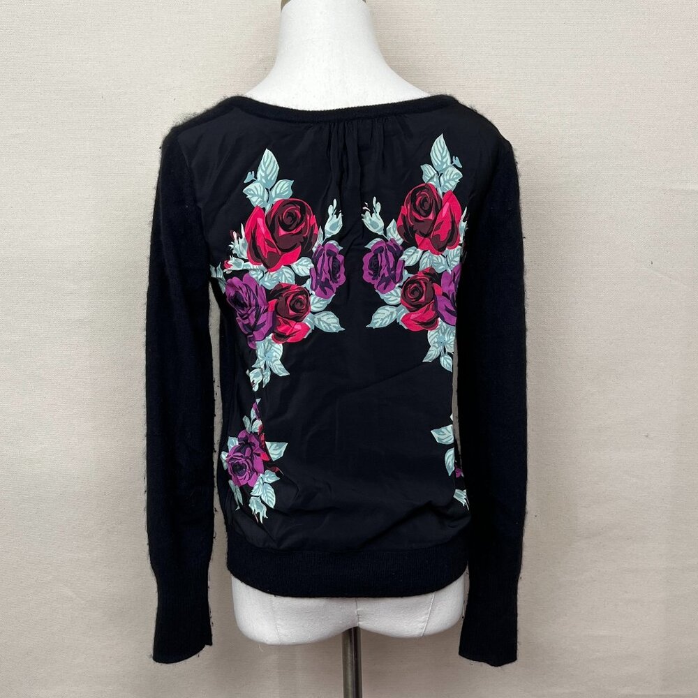 Juicy Couture XS Black Cardigan Floral Silk Back Detail and Gold Button